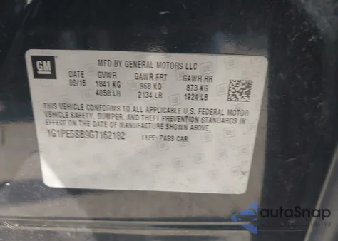 2016 Chevrolet Cruze Limited 1Lt Auto from USA, damaged, VIN 1G1PE5SB9G7162182